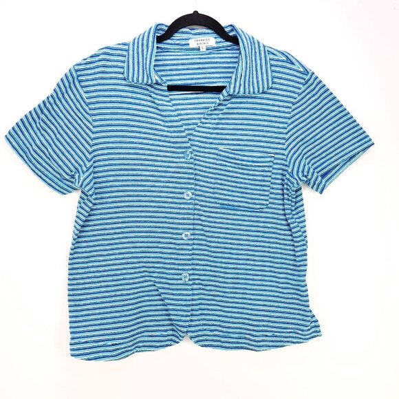 Frankies Bikinis Terry Shirt Mini Skirt Set Blue Button Up Sizes Medium Large - Picture 5 of 16